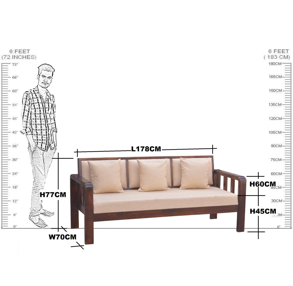 Solid Wood Raj Sofa 3 Seater