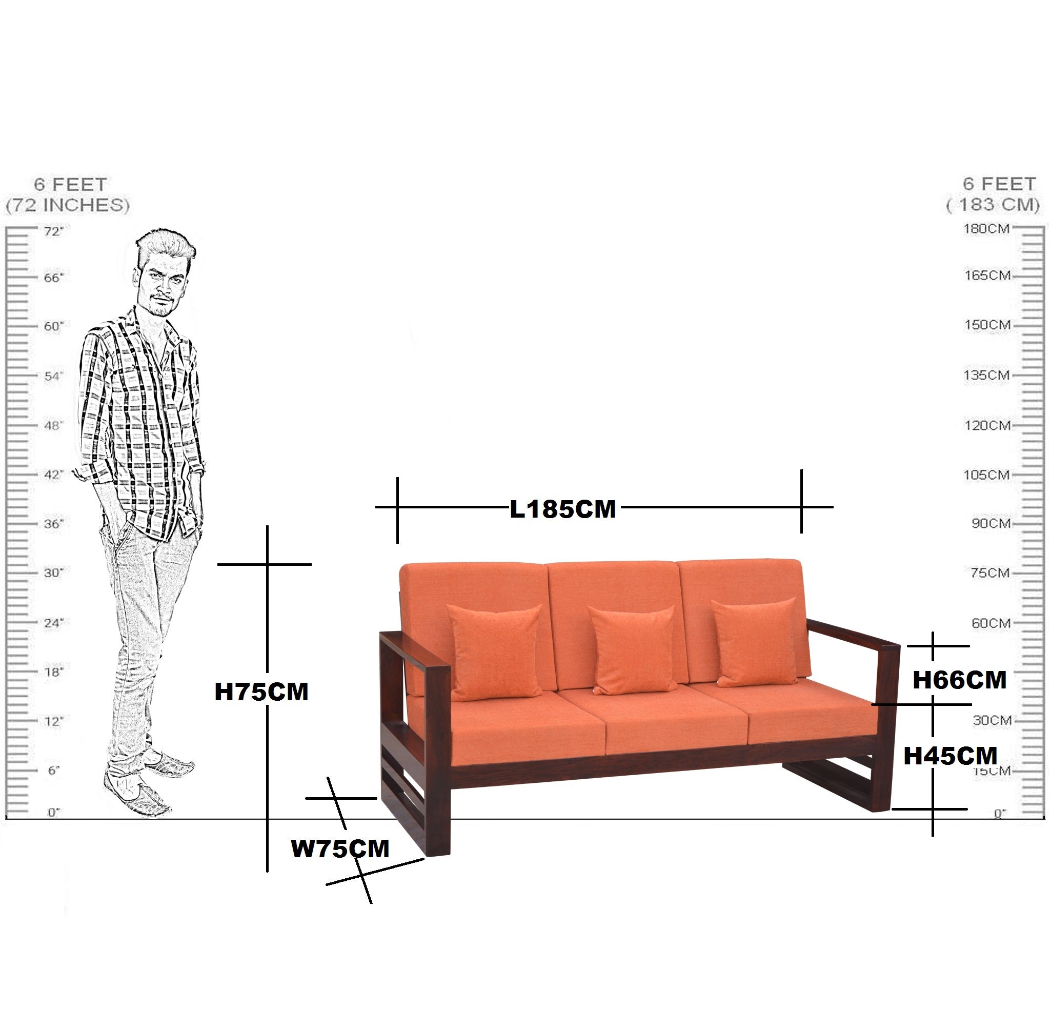 Solid Wooden Sofa 3 Seater
