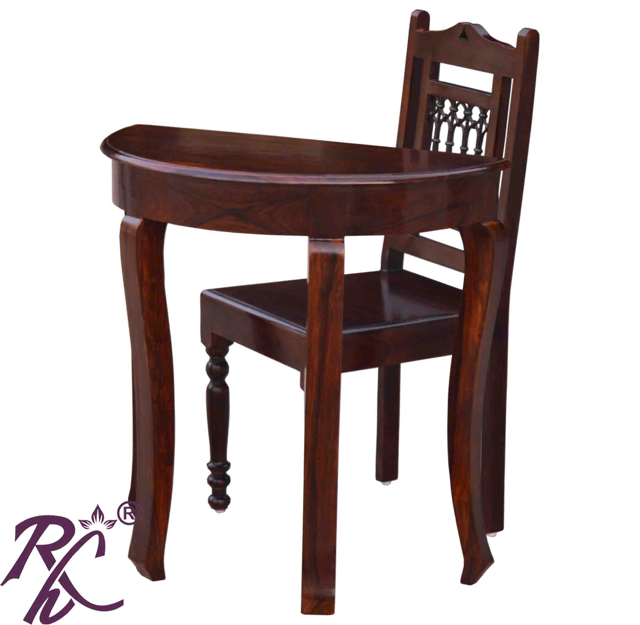 Solid Wood D Shape Design Writing Table Set With One Chair