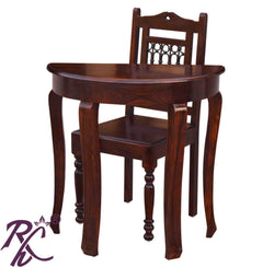 Solid Wood D Shape Design Writing Table Set With One Chair