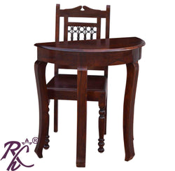 Solid Wood D Shape Design Writing Table Set With One Chair
