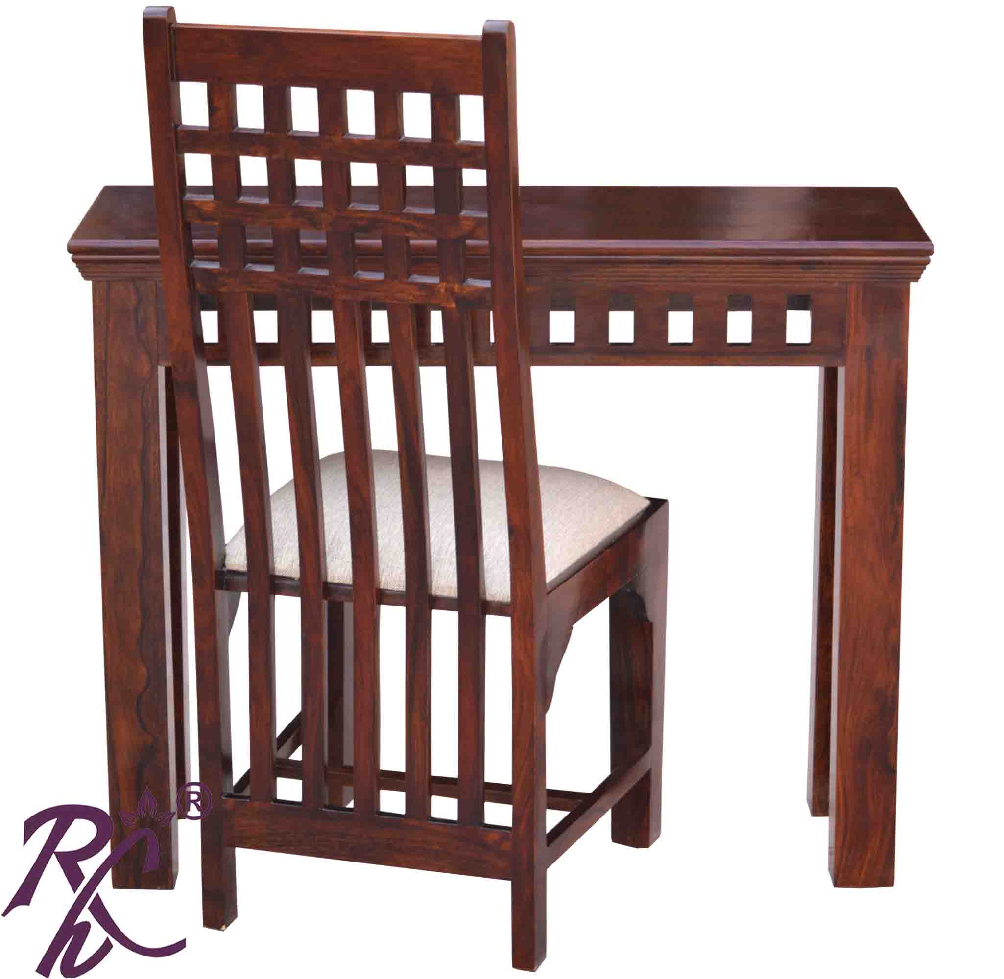 Solid Wood Kubera Design Writing Table Set With One Chair