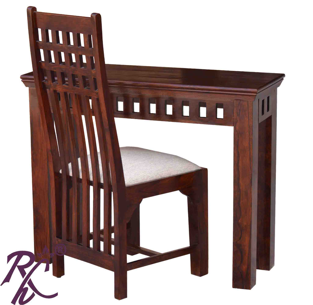 Solid Wood Kubera Design Writing Table Set With One Chair