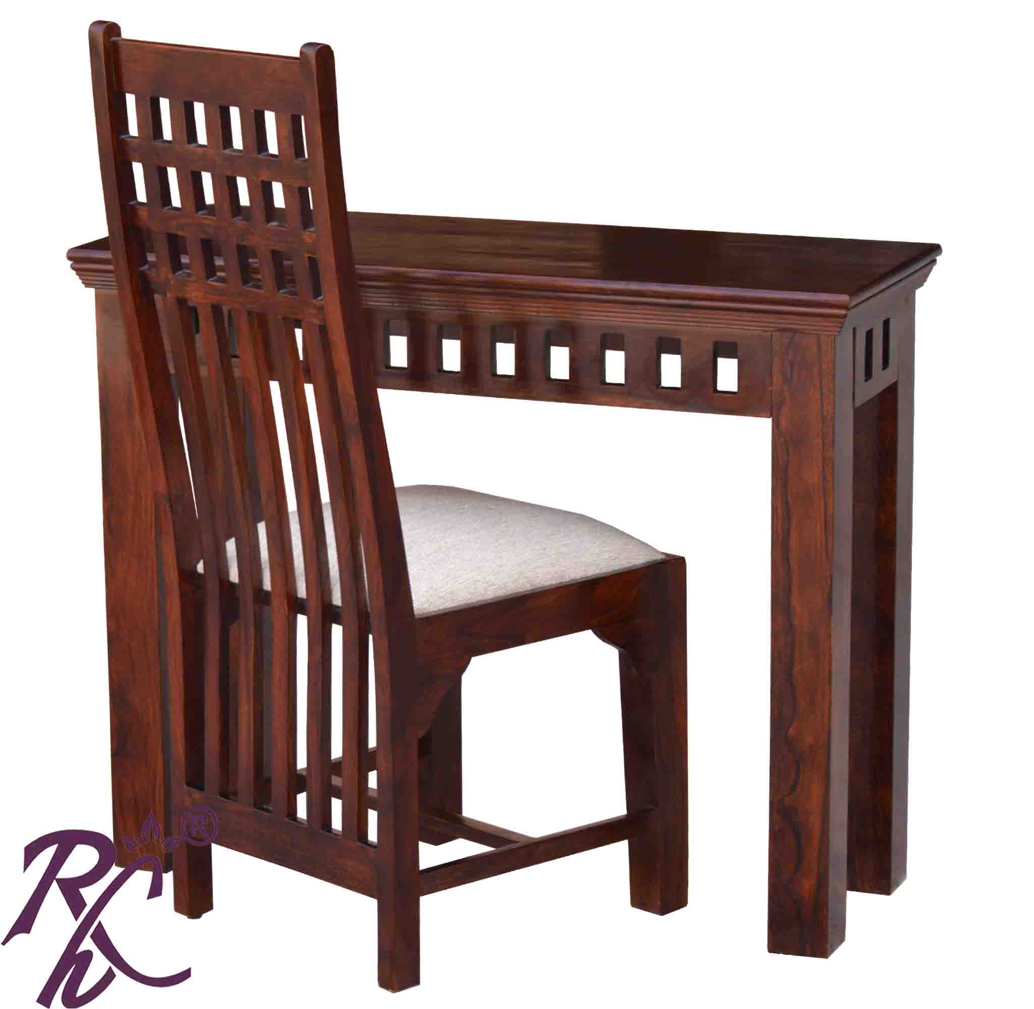Solid Wood Kubera Design Writing Table Set With One Chair