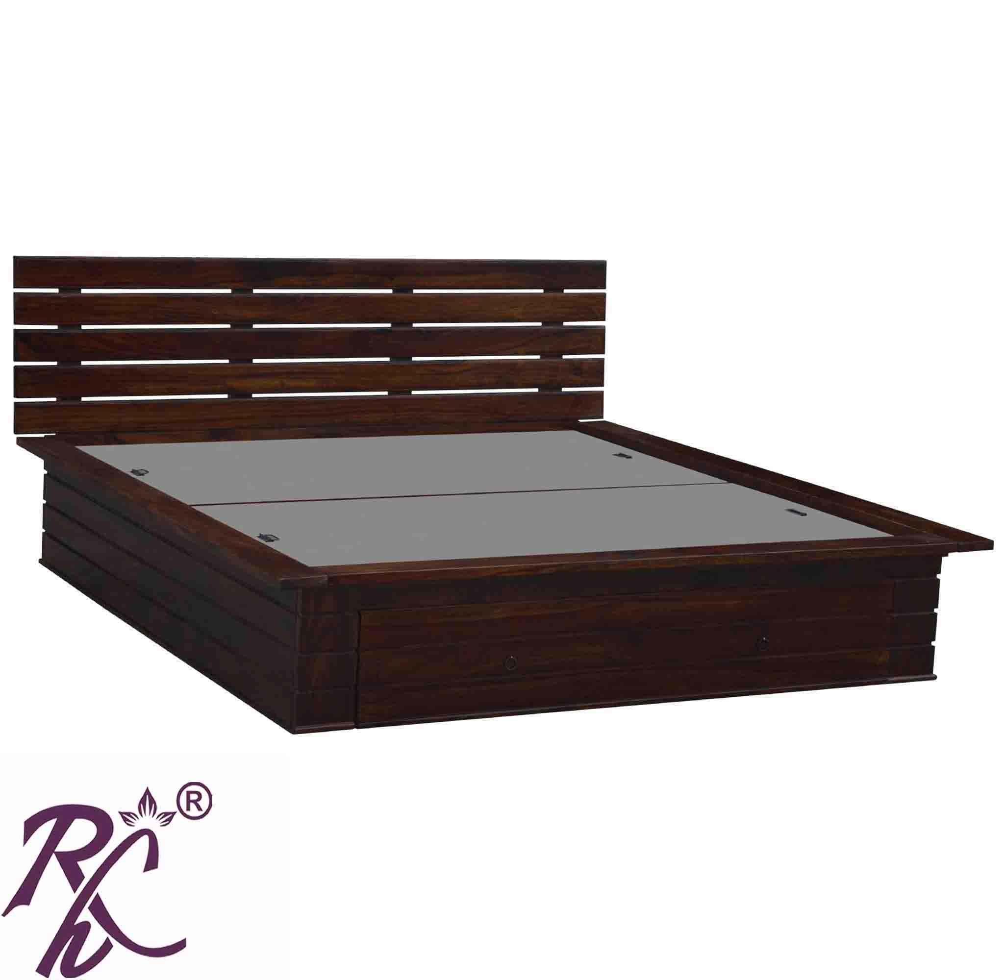 Solid Wood Stripe Design King Size With Storage Bed With Front Drawer