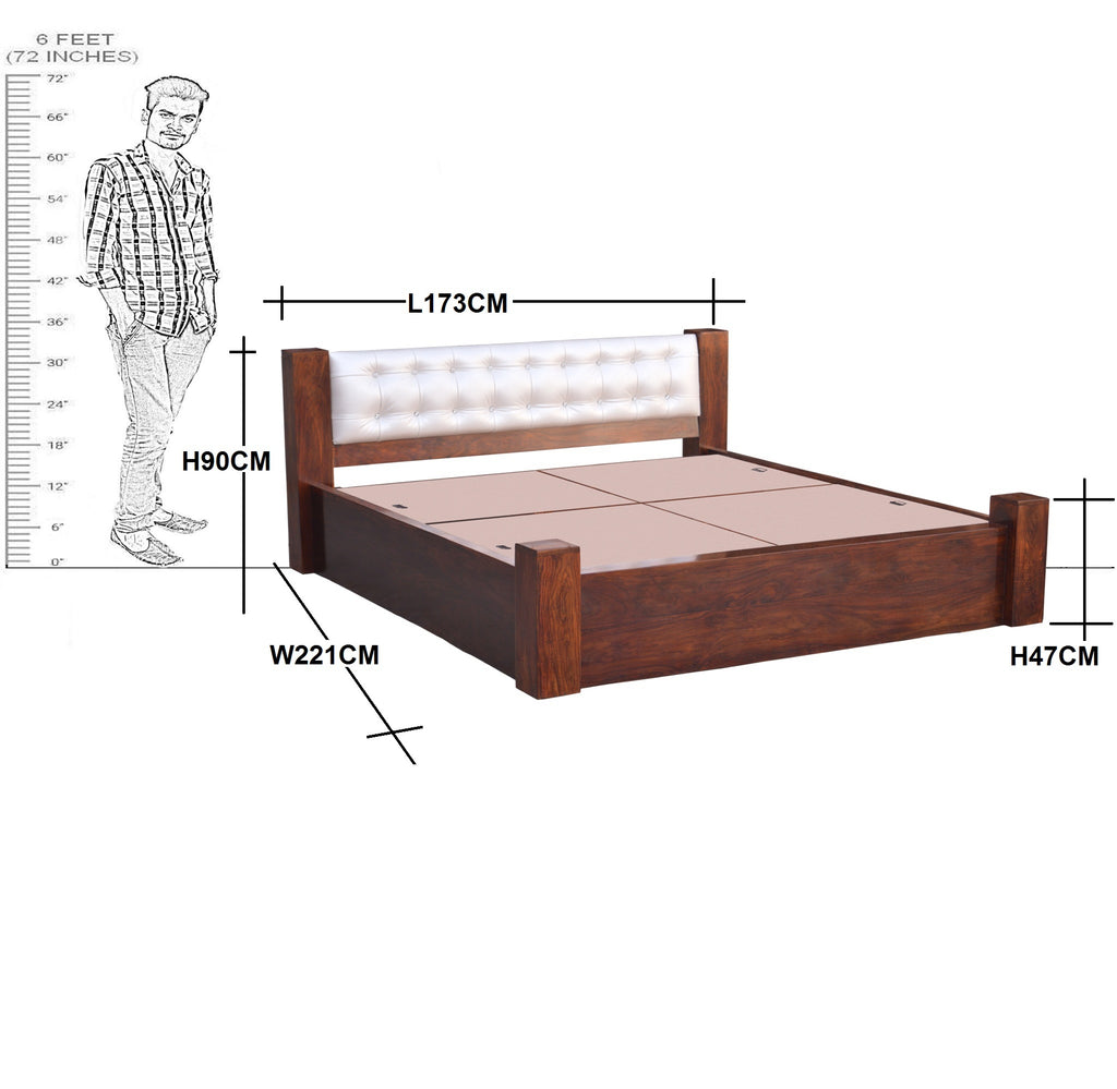 Solid Wood Queen Size With Storage Bed With Back Cushion