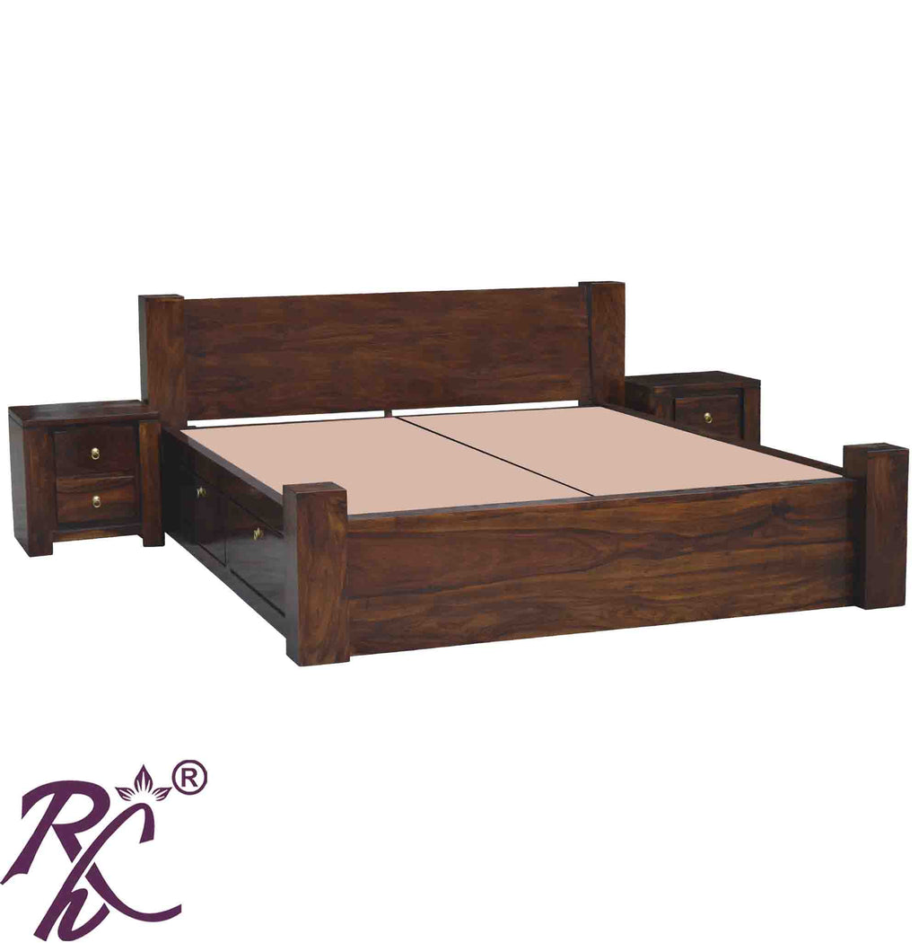 Solid Wood King Size Bed With Storage | Wooden Bed With 4 Doors