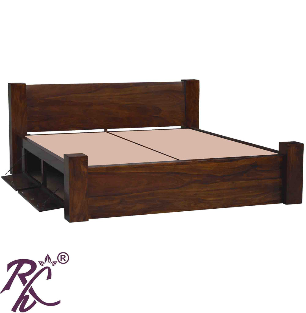 Solid Wood King Size Bed With Storage | Wooden Bed With 4 Doors