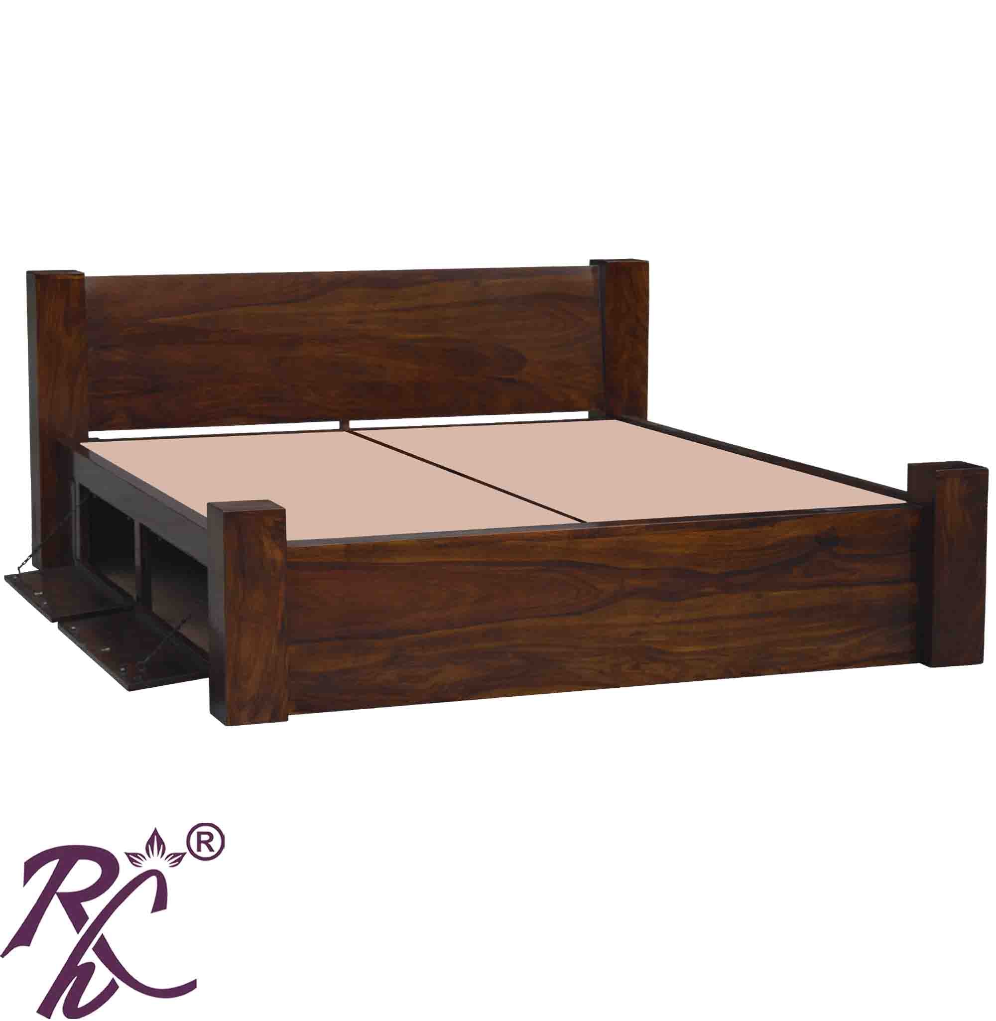 Solid Wood King Size Bed With Storage | Wooden Bed With 4 Doors