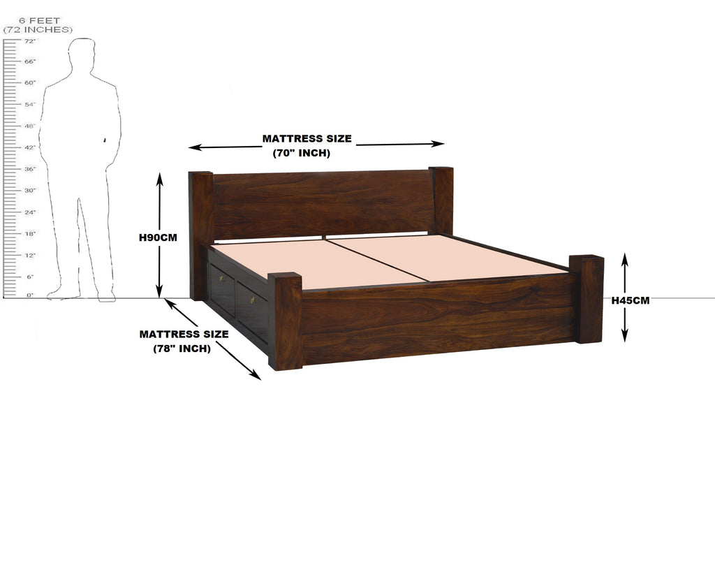 Solid Wood King Size Bed With Storage | Wooden Bed With 4 Doors