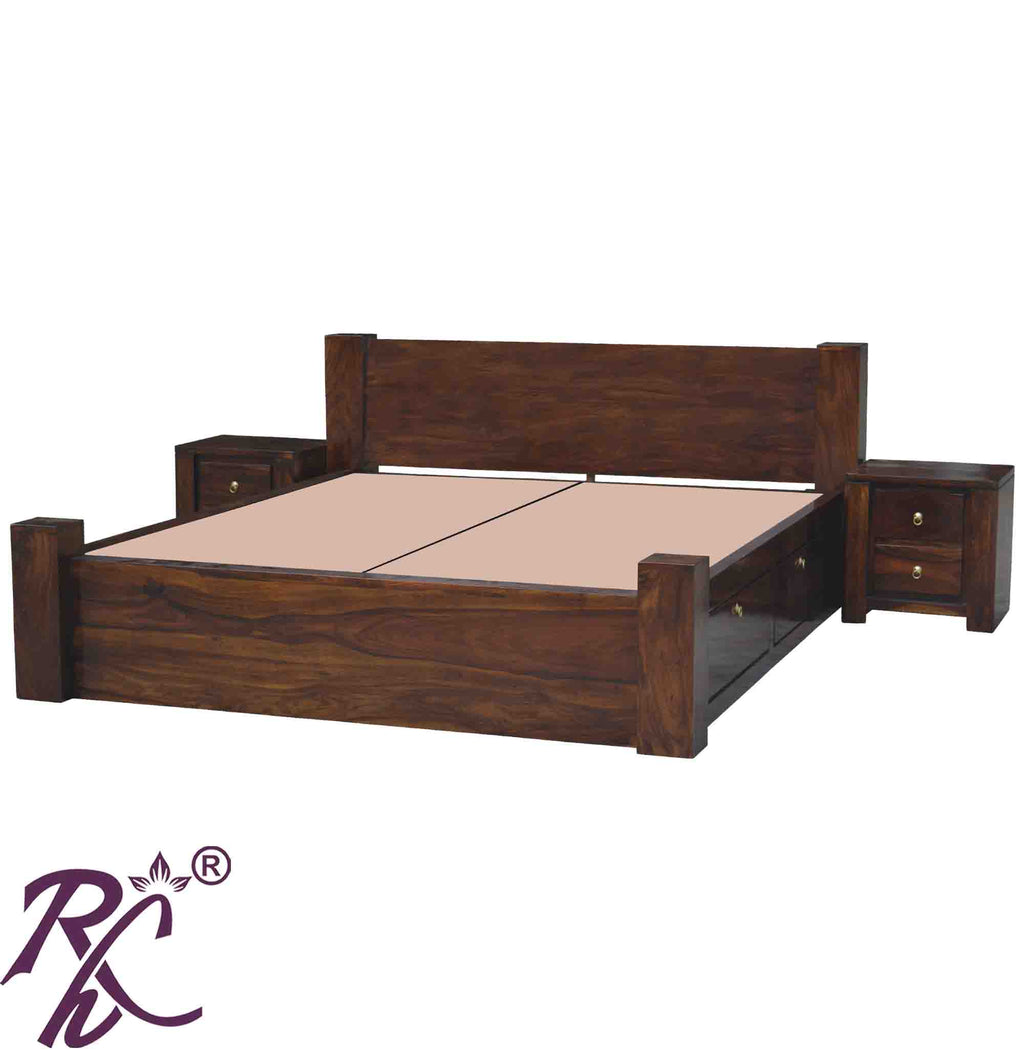 Solid Wood King Size Bed With Storage | Wooden Bed With 4 Doors