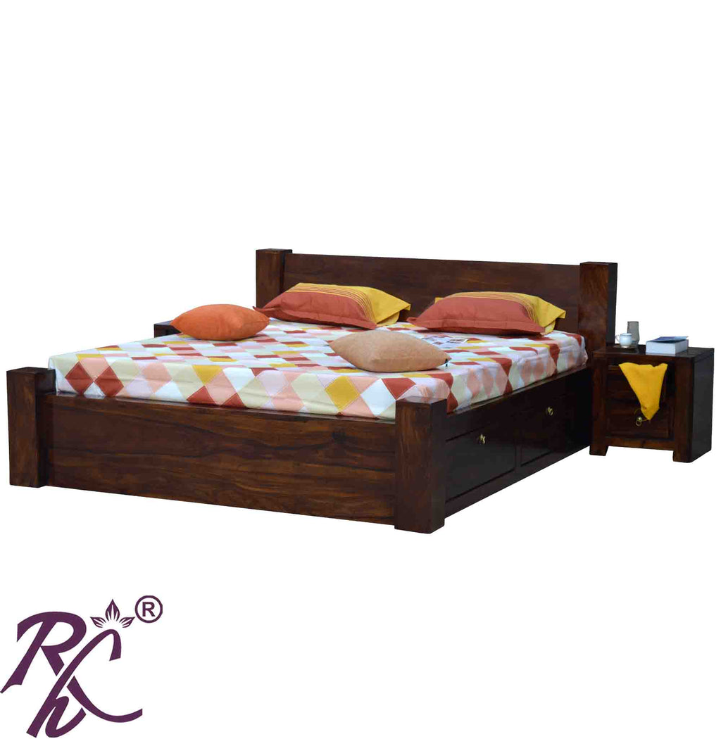 Solid Wood King Size Bed With Storage | Wooden Bed With 4 Doors