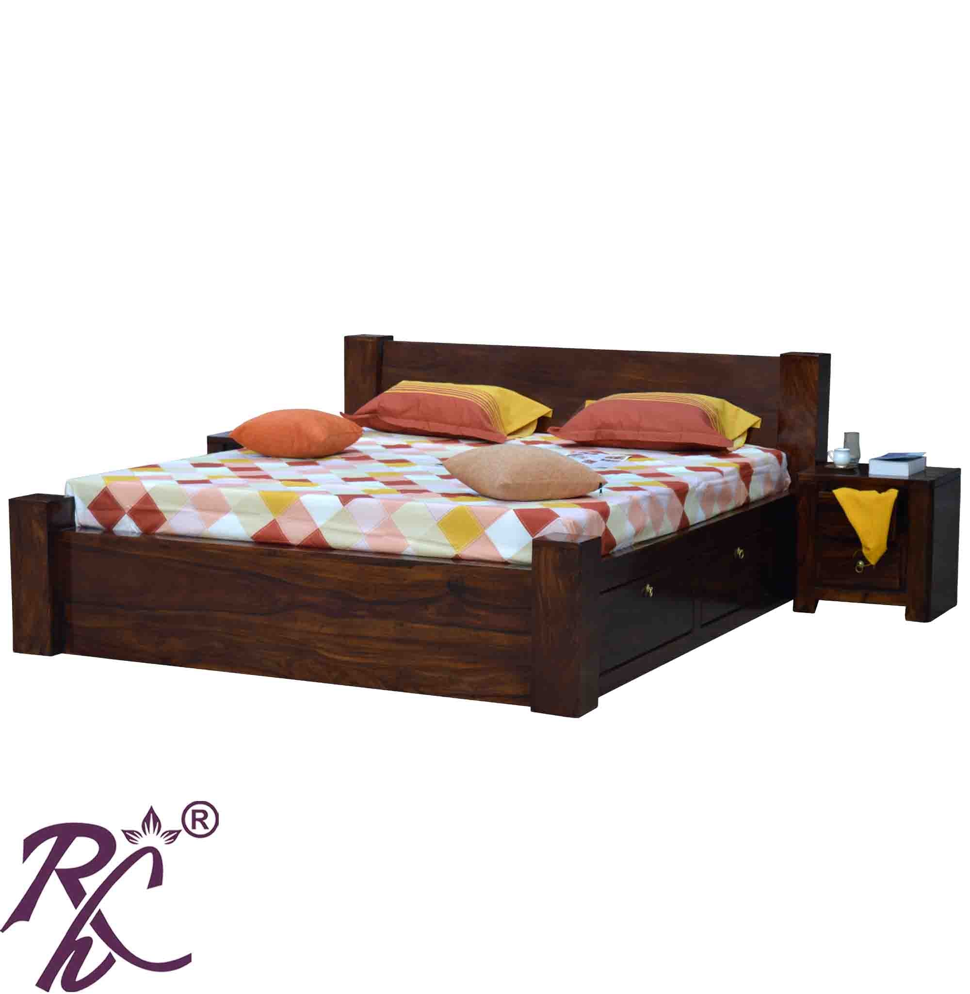 Solid Wood King Size Bed With Storage | Wooden Bed With 4 Doors