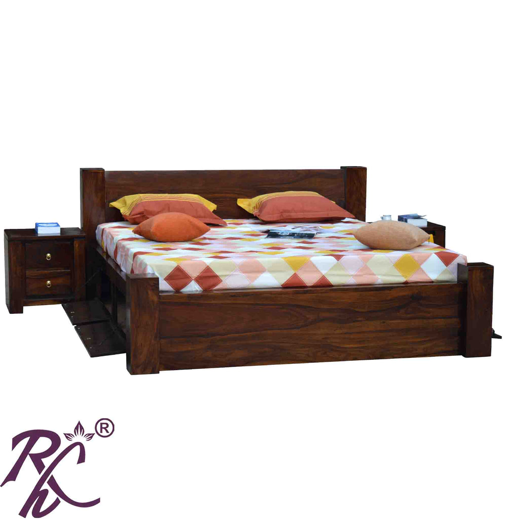 Solid Wood King Size Bed With Storage | Wooden Bed With 4 Doors