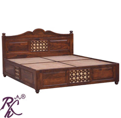 Solid Wood Brass Bakhra Design King Size With Storage Bed