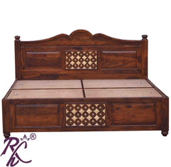 Solid Wood Brass Bakhra Design King Size With Storage Bed