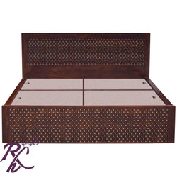 Solid Wood Jiksa Jali Design King Size With Storage Bed With Half Side Drawer