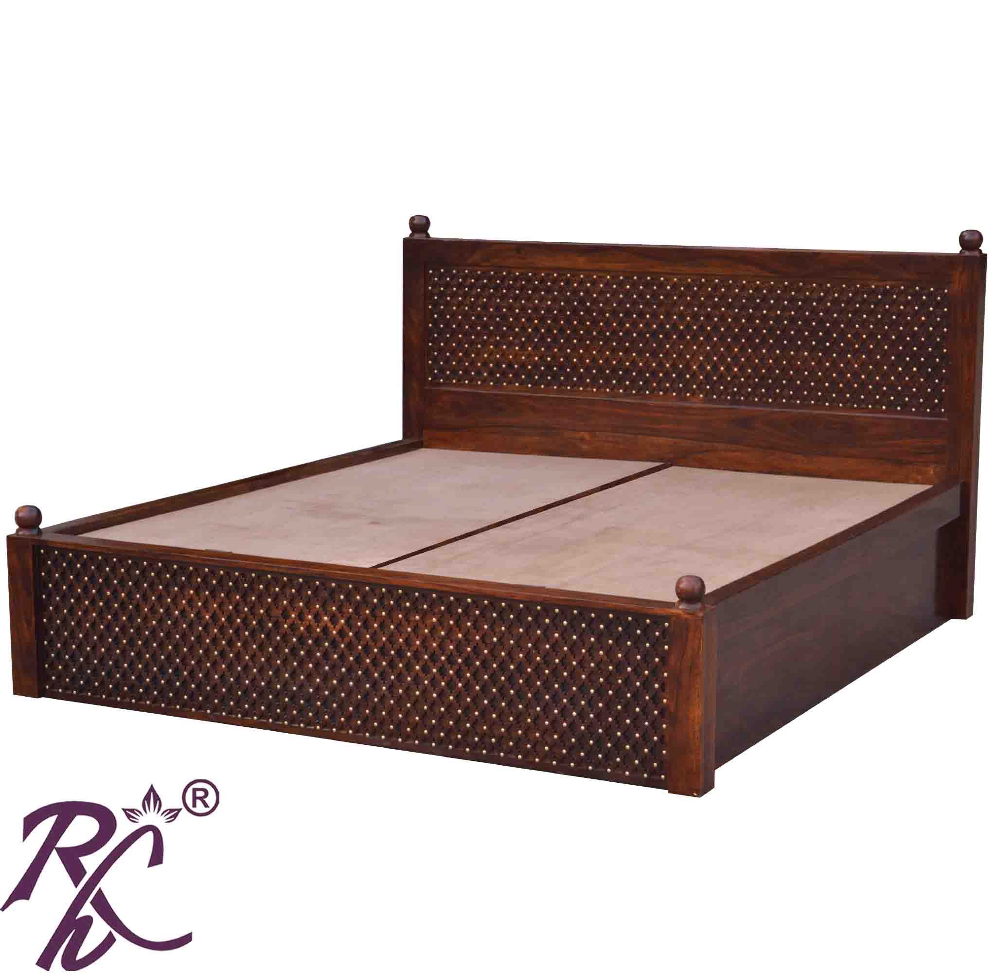 Solid Wood Jiksa Jali Design King Size With Storage Bed