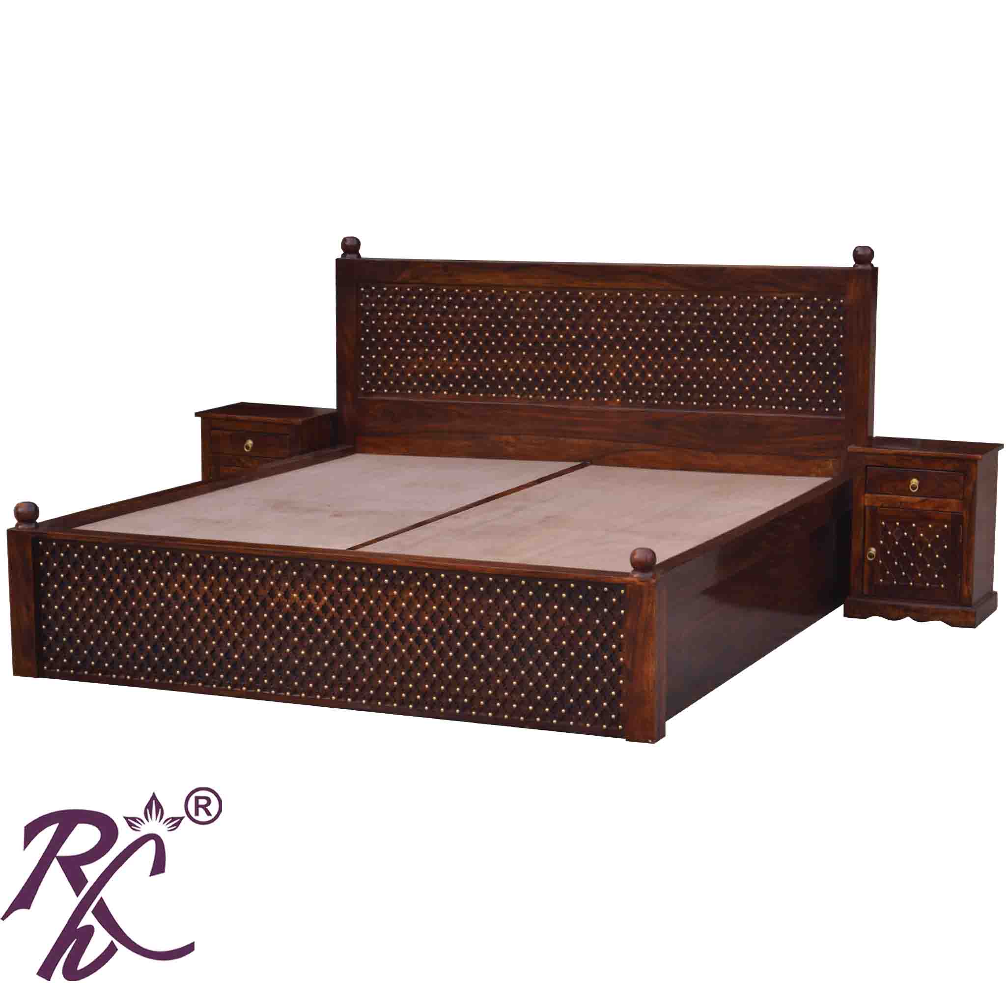 Solid Wood Jiksa Jali Design King Size With Storage Bed