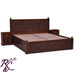 Solid Wood Jiksa Jali Design King Size With Storage Bed