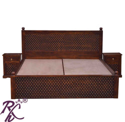 Solid Wood Jiksa Jali Design King Size With Storage Bed