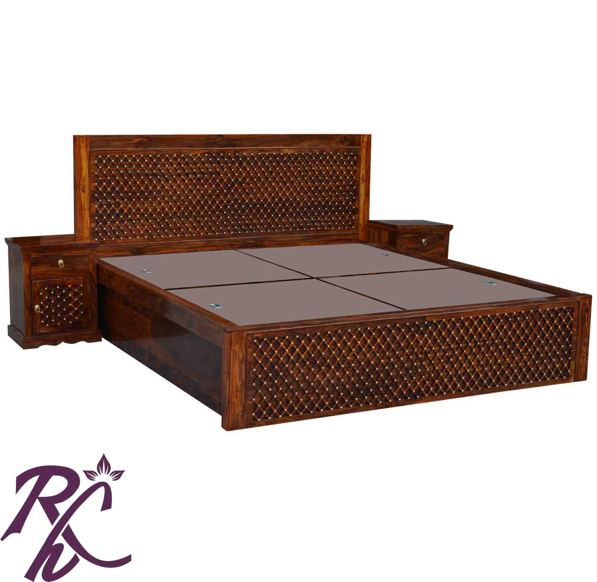 Solid Wood Jiksa Jali Design King Size With Storage Bed