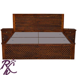Solid Wood Jiksa Jali Design King Size With Storage Bed