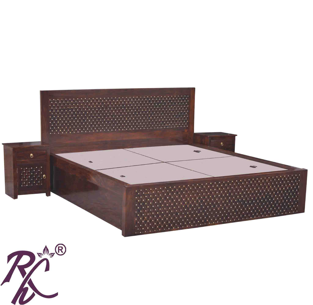 Solid Wood Jiksa Jali Design King Size With Storage Bed