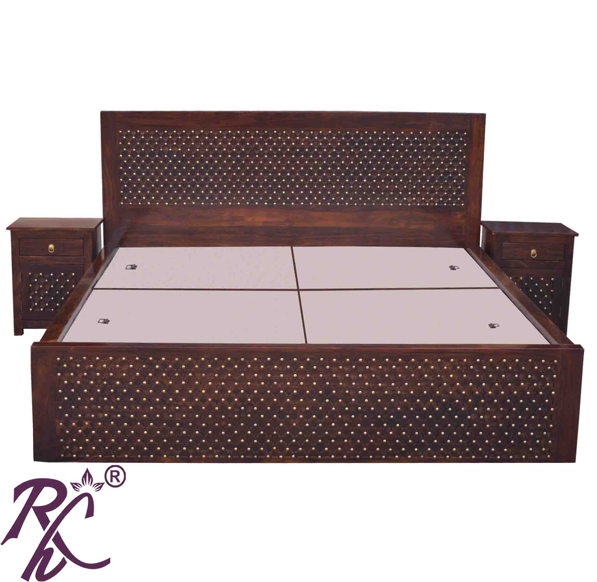 Solid Wood Jiksa Jali Design King Size With Storage Bed