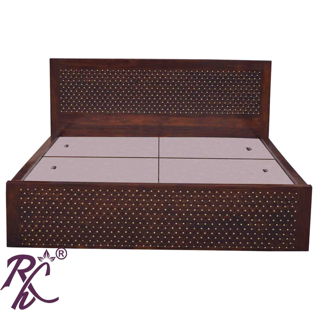 Solid Wood Jiksa Jali Design King Size With Storage Bed