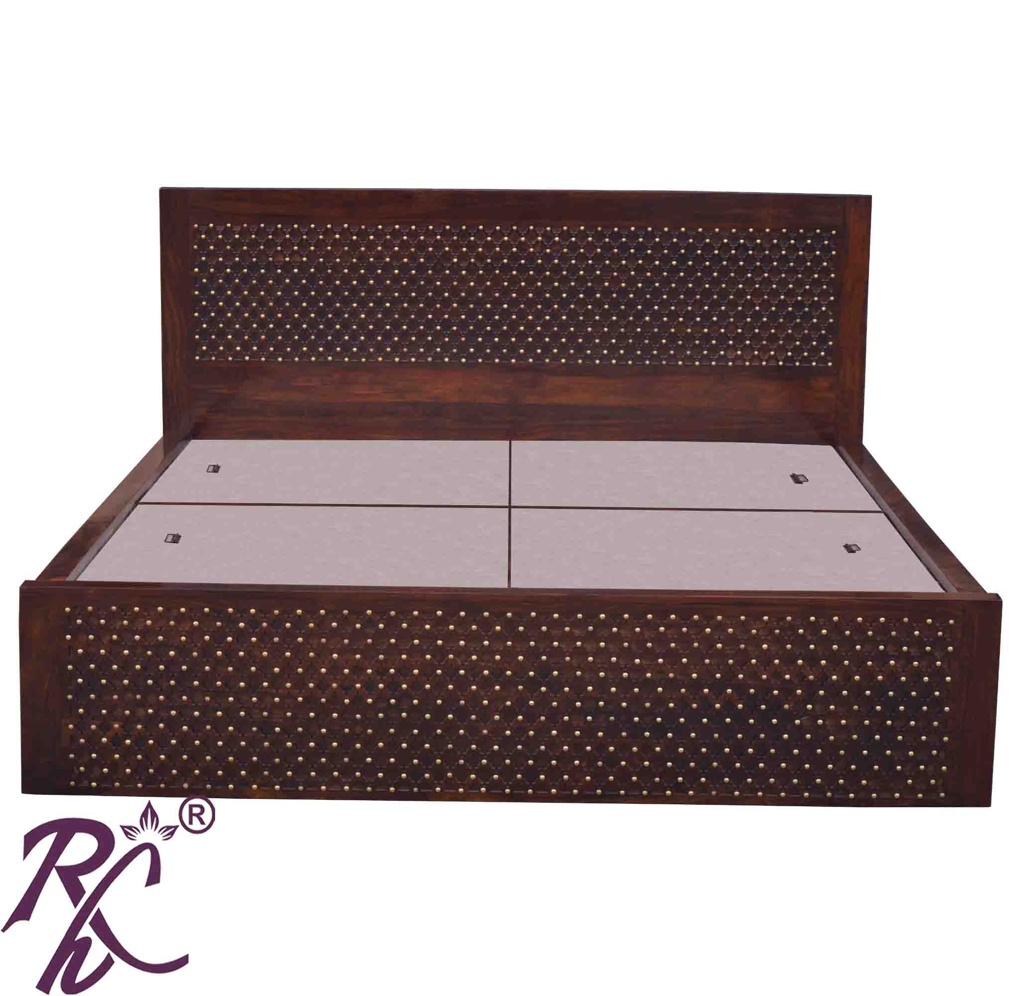 Solid Wood Jiksa Jali Design King Size With Storage Bed