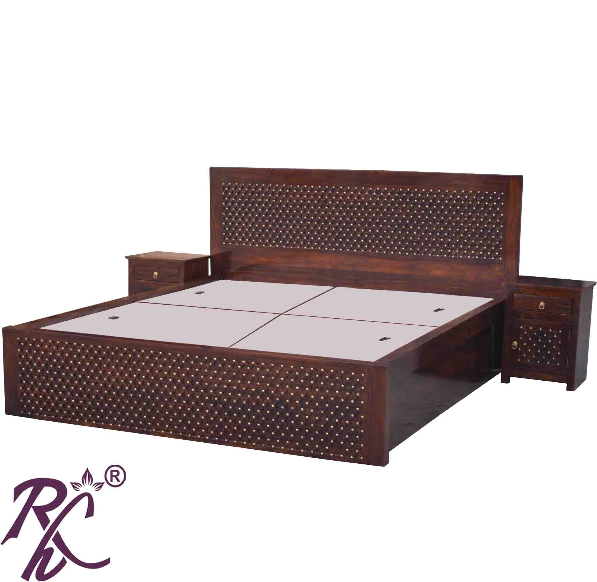 Solid Wood Jiksa Jali Design King Size With Storage Bed