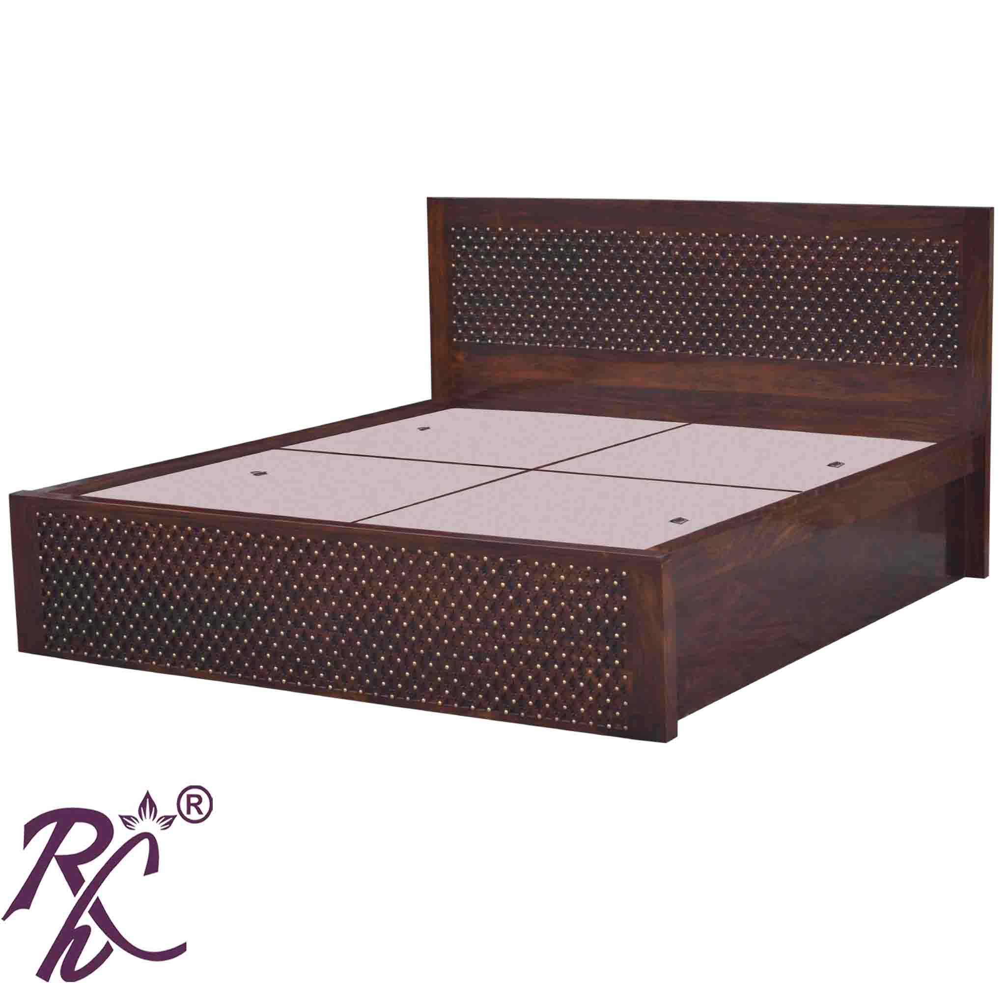 Solid Wood Jiksa Jali Design King Size With Storage Bed