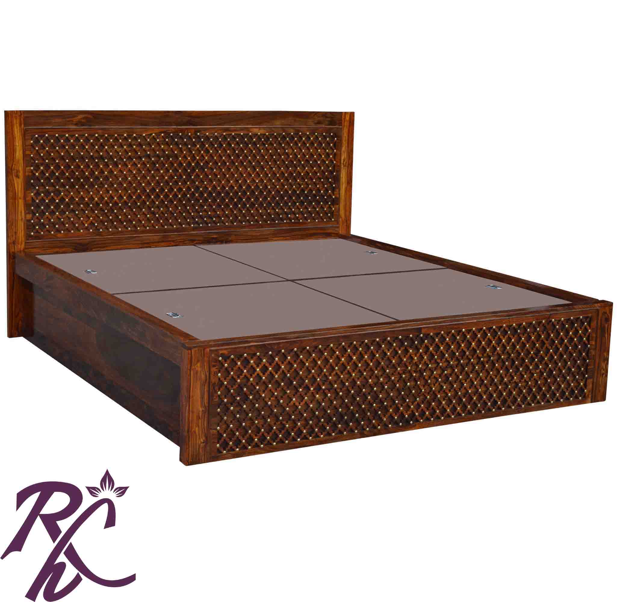 Solid Wood Jiksa Jali Design King Size With Storage Bed
