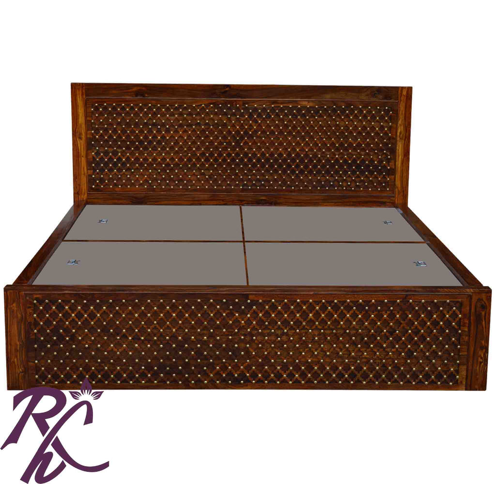 Solid Wood Jiksa Jali Design King Size With Storage Bed