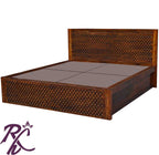 Solid Wood Jiksa Jali Design King Size With Storage Bed