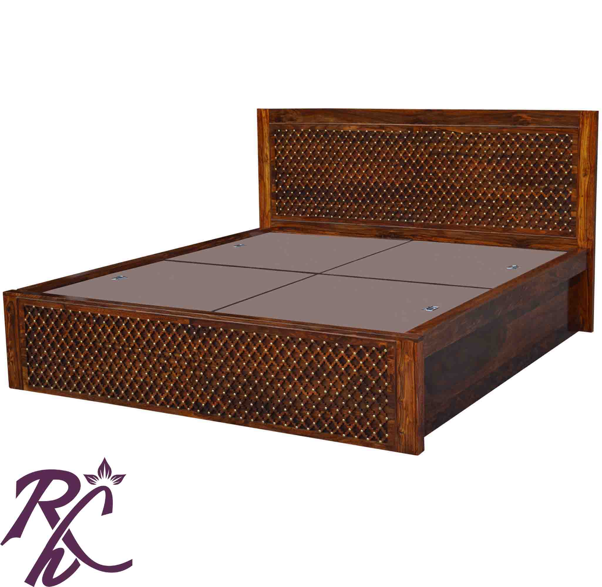 Solid Wood Jiksa Jali Design King Size With Storage Bed