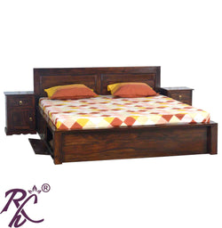Solid Wood King Size Bed With Storage With Both Side Door