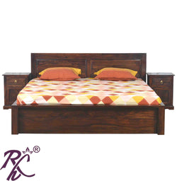 Solid Wood King Size Bed With Storage With Both Side Door