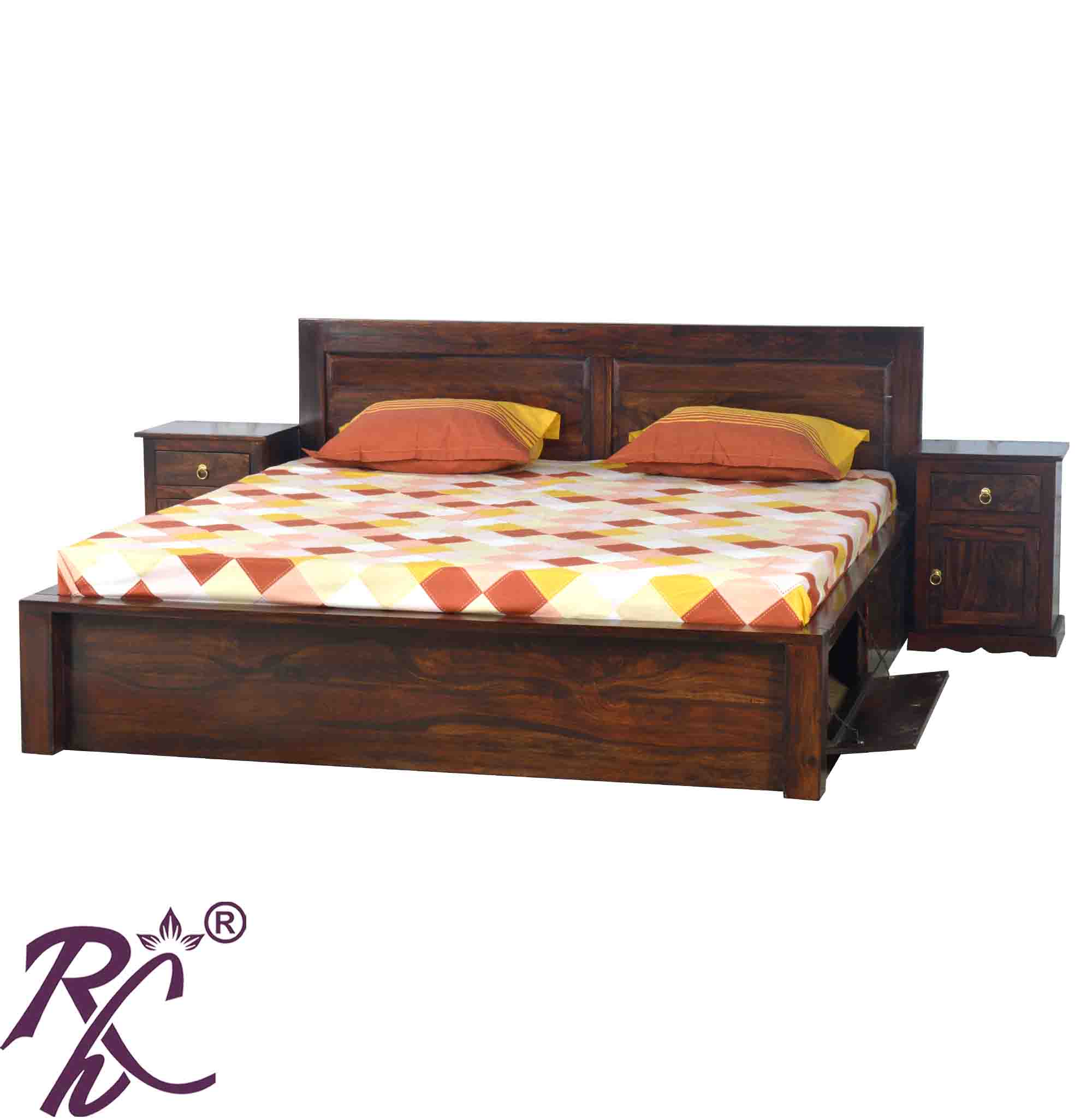Solid Wood King Size Bed With Storage With Both Side Door