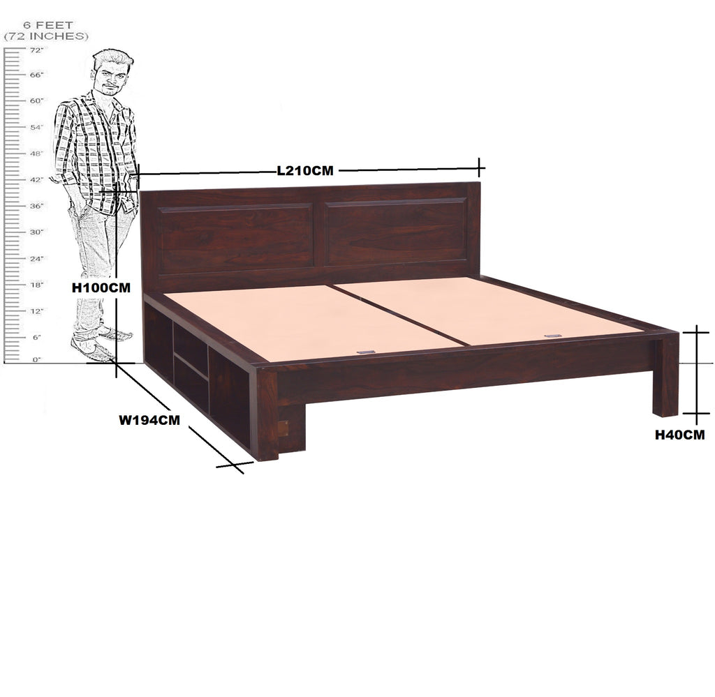 Solid Wood King Size Platform Bed With Side Display