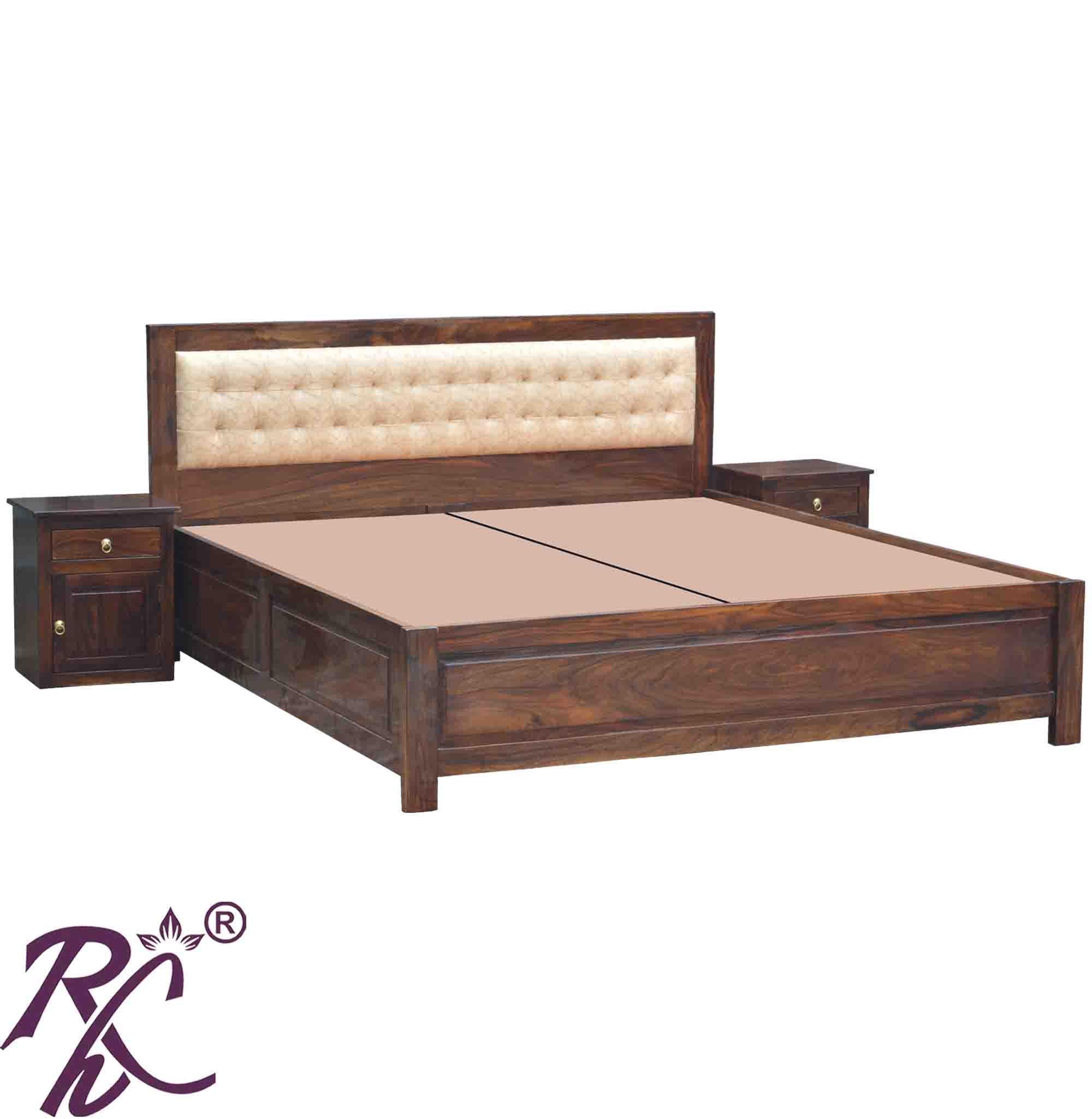 Solid Wood King Size With Storage Bed With Back Cushion