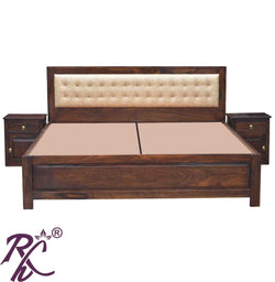 Solid Wood King Size With Storage Bed With Back Cushion