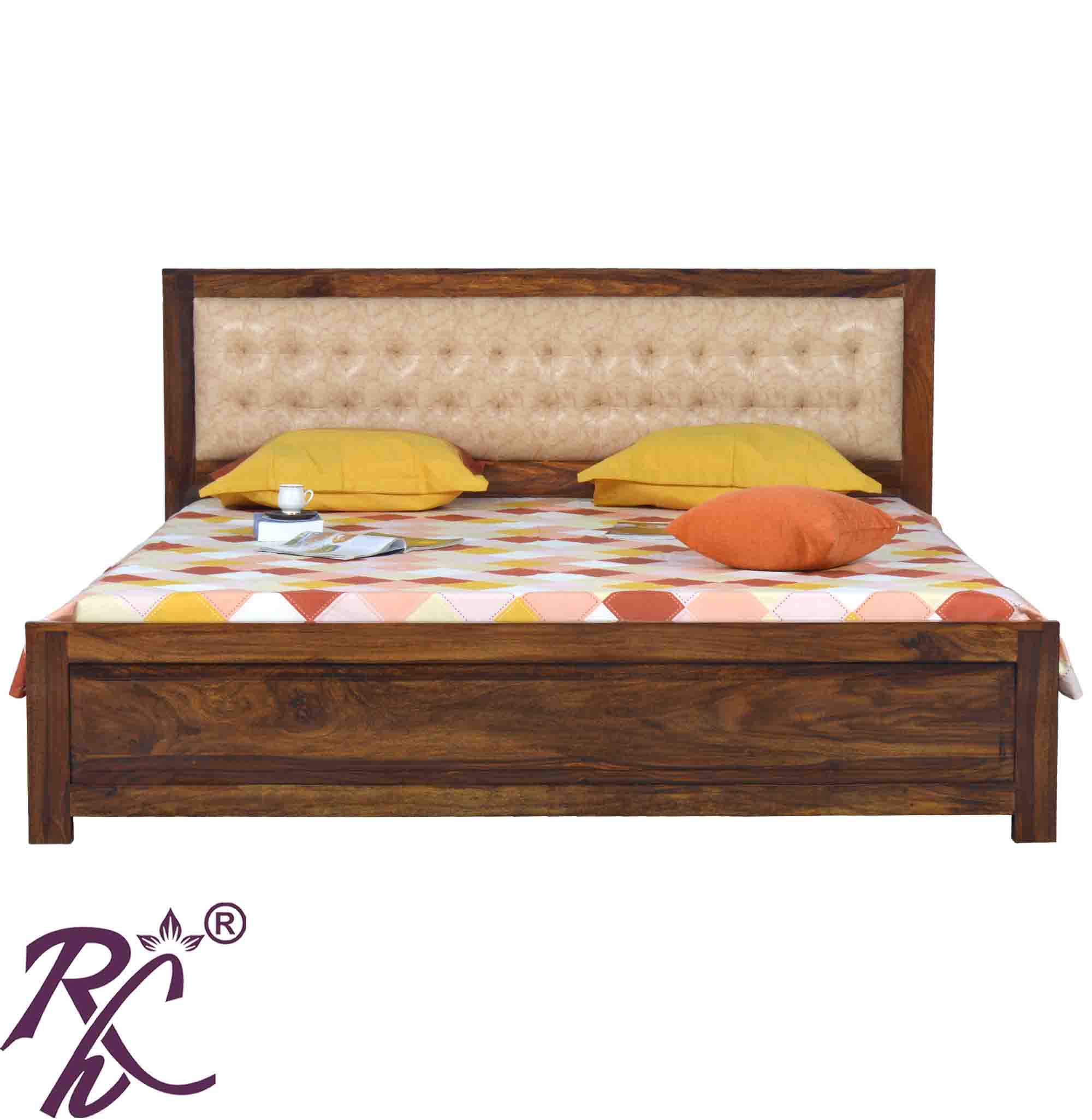 Solid Wood King Size With Storage Bed With Back Cushion