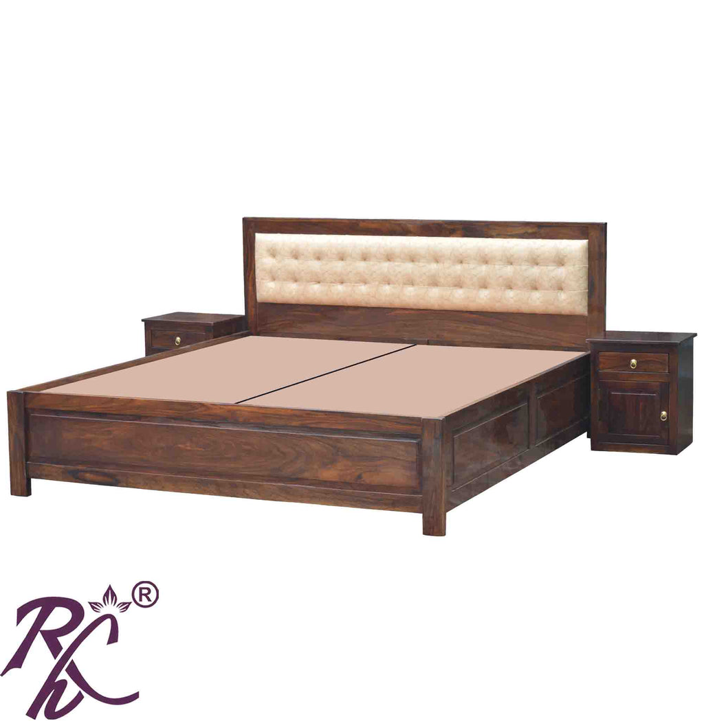 Solid Wood King Size With Storage Bed With Back Cushion