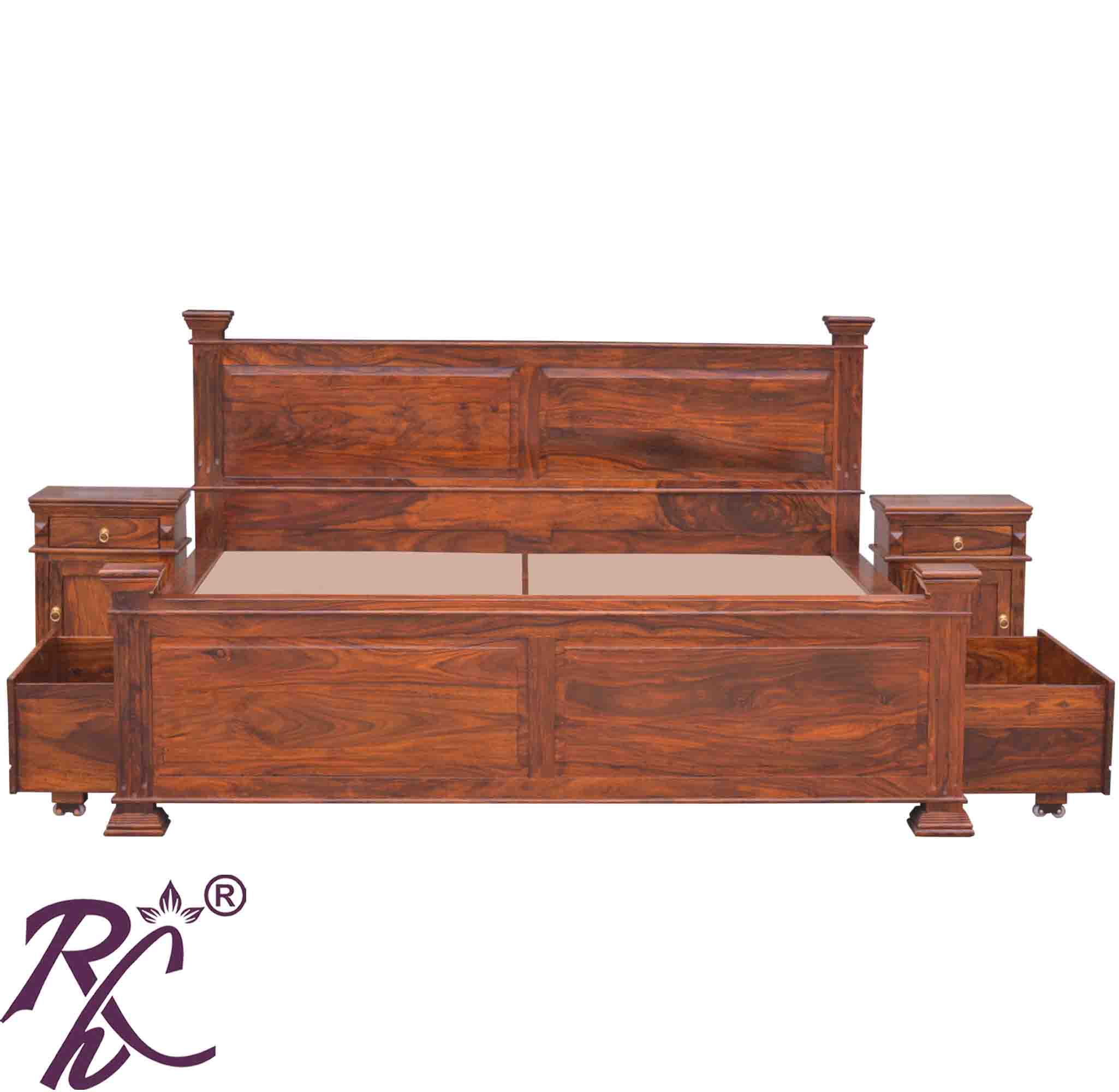 Solid Wood King Size With Storage Bed Side Half Drawers and Half Doors