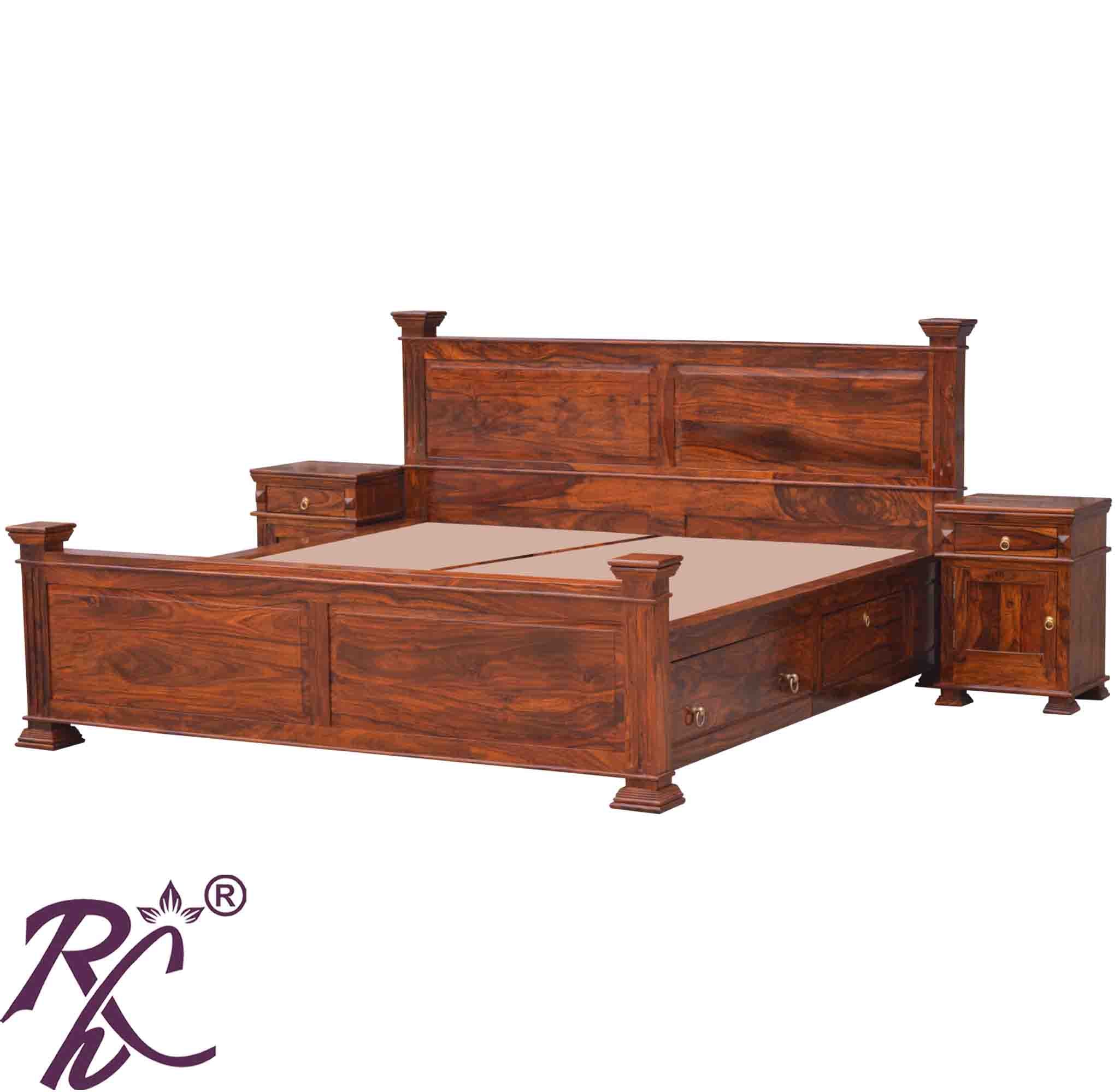 Solid Wood King Size With Storage Bed Side Half Drawers and Half Doors