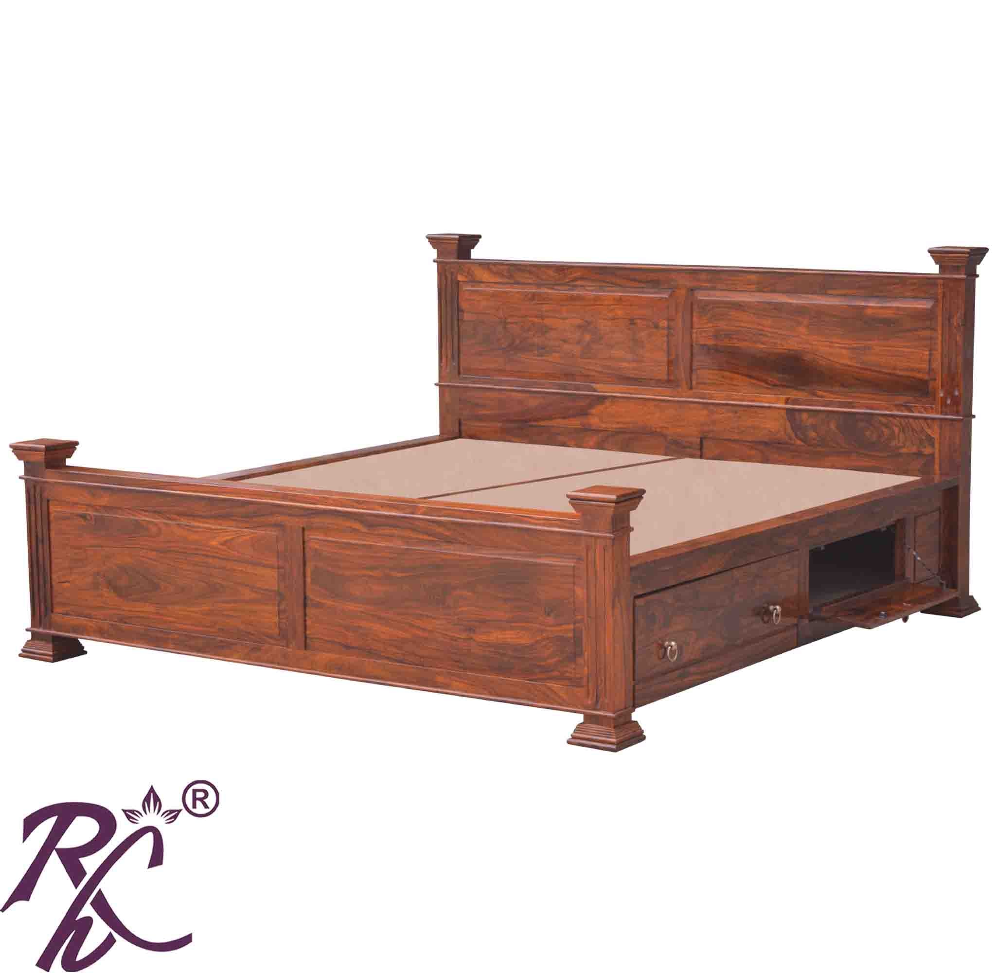 Solid Wood King Size With Storage Bed Side Half Drawers and Half Doors