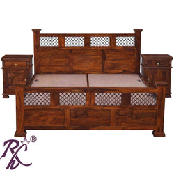 Solid Wood Iron Jali Design Bed Queen Size