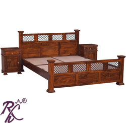 Solid Wood Iron Jali Design Bed Queen Size